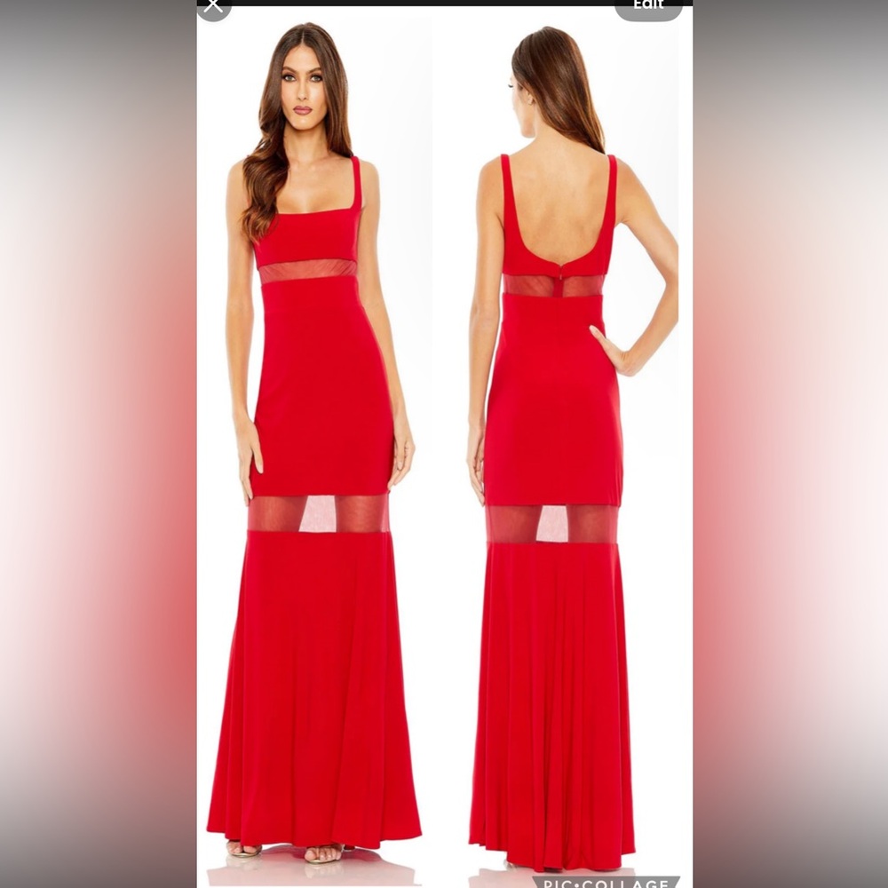 Mac Duggal Red Bodycon Maxi Dress Square Neck Sleeveless
